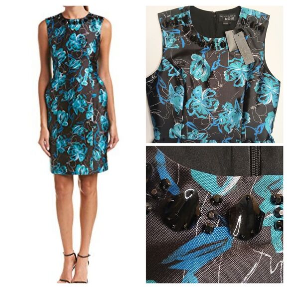 Sachin + Babi Dresses & Skirts - Sachin & Babi NOIR Sz 10 Sheila Floral Beaded Cocktail Dress Black Blue & Topaz